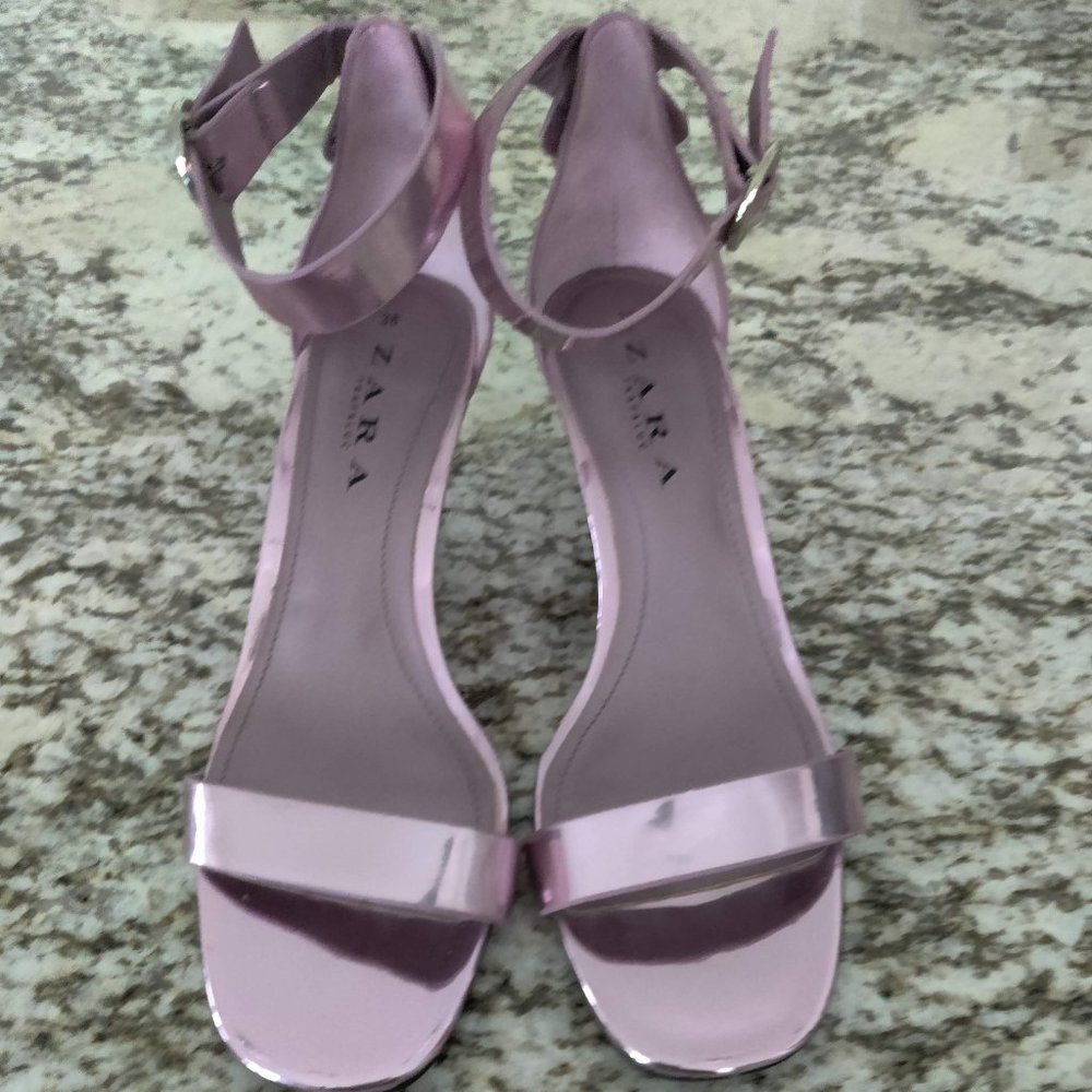 ZARA Purple Metallic Heels Sandals. Size US 7.5